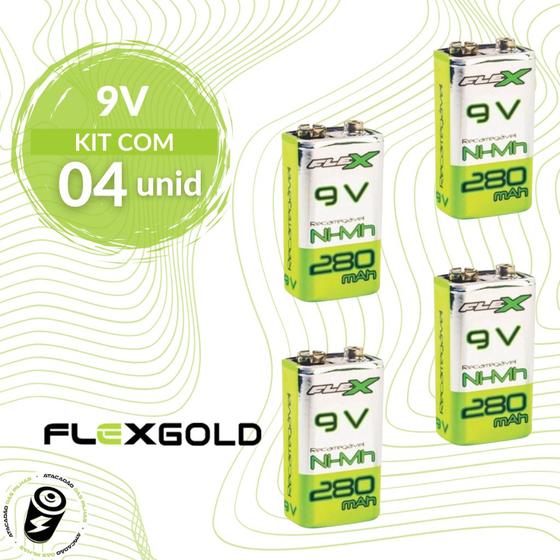 Imagem de Kit 4 Baterias 9v Recarregável 280 mah Flex Gold