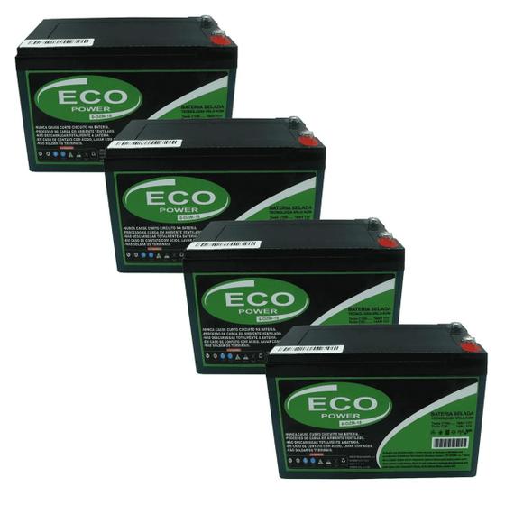 Imagem de Kit 4 Baterias Estacionárias Eco Power 16AH 12V VRLA AGM Ciclo Profundo Bike Elétrica Nobreak
