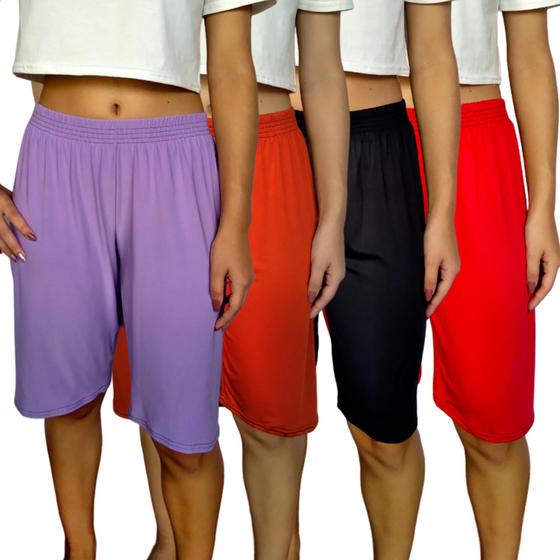 Imagem de Kit 4 Bermudas Femininas Soltinhas Elástico Lisas Cores Sortidas Suplex Light Pp ao Plus Size