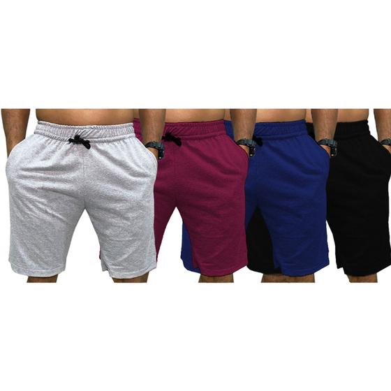 Imagem de Kit 4  Bermudas Moletom Com bolso Masculina Short Treino Casual Cores Básico Esporte verão