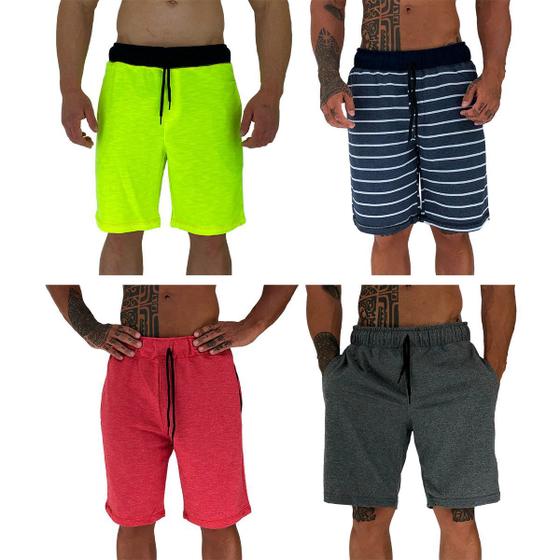 Imagem de Kit 4 Bermudas Moletom e Moletinho MXD Conceito Cores Diversas Opções Básica FullPrint Sport Fit