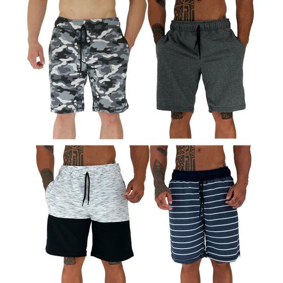 Imagem de Kit 4 Bermudas Moletom e Moletinho MXD Conceito Cores Diversas Opções Básica FullPrint Sport Fit