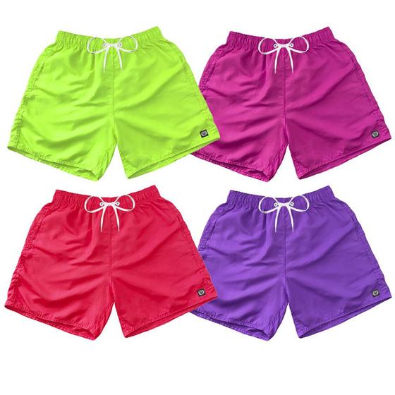 Imagem de Kit 4 Bermudas Short Praia Neon Mauricinho Verão Cordão 029