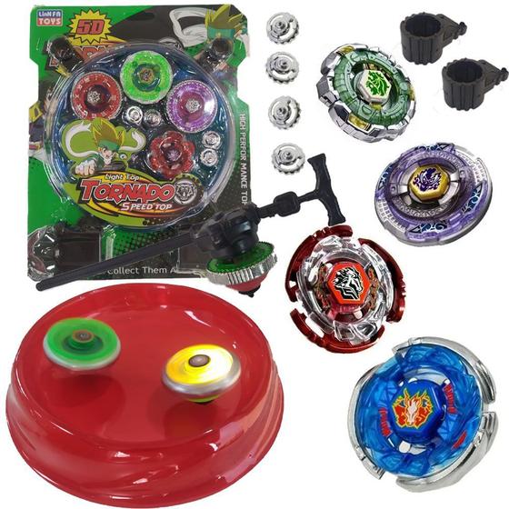 Kit 4 Beyblade Metal Ferro + 2 Lançadores + Arena - Super Size Figure ...