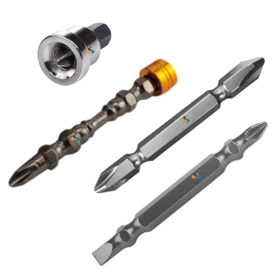 Imagem de Kit 4 Bits Phillips Redutor Ponteira Parafusadeira Chaves