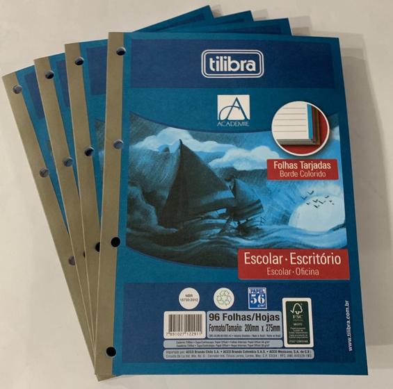 Imagem de Kit 4 blocos para fichário com tarjas académie 96F. TILIBRA