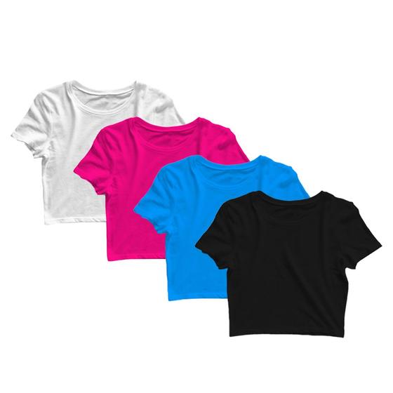 Imagem de Kit 4 Blusas Cropped Blusinha Camiseta Feminina Lisa