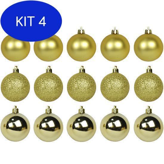 Imagem de Kit 4 Bola De Natal Mista Fosca Lisa Glitter Dourada 24