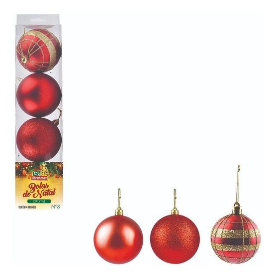 Imagem de Kit 4 Bolas De Natal Grande 8cm Lisas Foscas Árvore Decoração