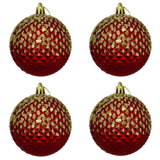 Imagem de Kit 4 Bolas de Natal Texturizada Vermelha com Brilho 8cm KX2348 - Rio Master