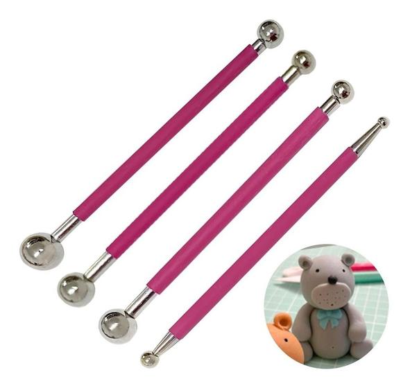 Imagem de Kit 4 Boleador Modelador Com Ponta Dupla Esférico para Massas e Pasta Americana  Biscuit Artesanato