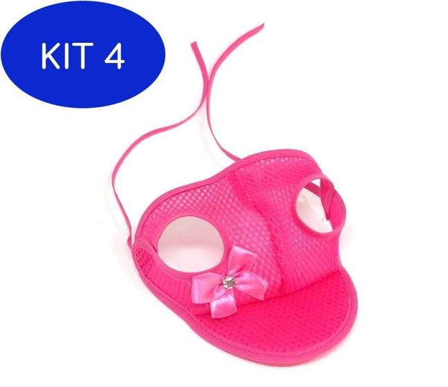 Imagem de Kit 4 Boné para Cachorro com viseira cor rosa aerado tamanho