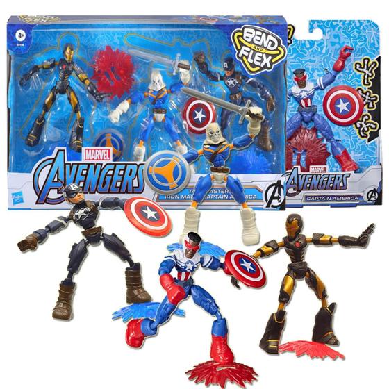 Imagem de Kit 4 Bonecos Avengers Vingadores Marvel Bend and Flex Hasbro