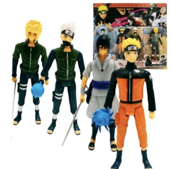 Imagem de Kit 4 Bonecos Naruto 15cm Articulados Boneco Naruto Uzumaki Sasuke Kakashi Com Acessorio