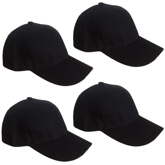 Imagem de Kit 4 Bonés Chapeu Bombeta Ajustável Liso Aba Curva Preto