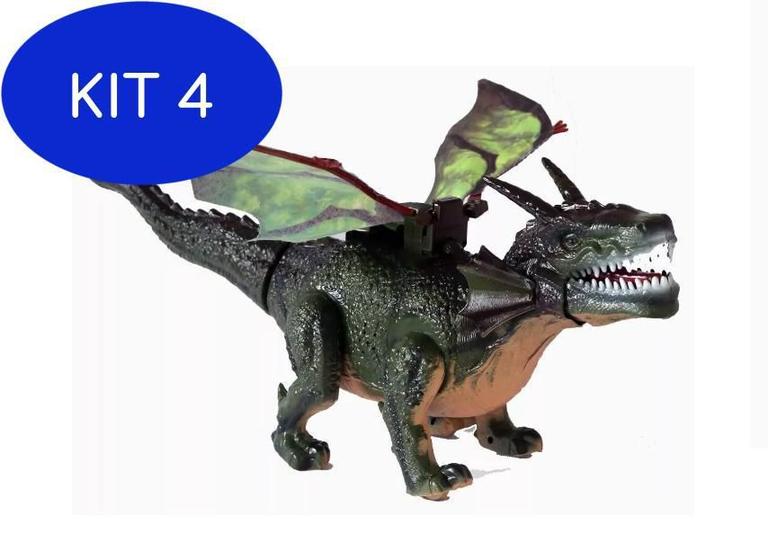 Kit 4 Brinquedo Dragao 45 Cm Que Bate Asas Anda Dinossauro - Toy King ...