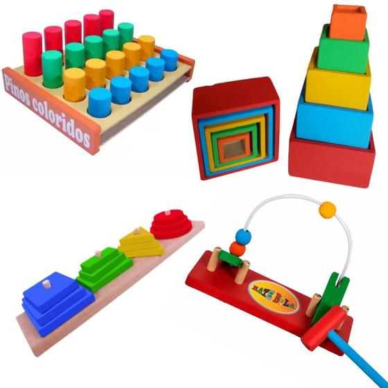 Kit 4 Brinquedos Educativos e Montessori de Madeira LINHA PREMIUM ...