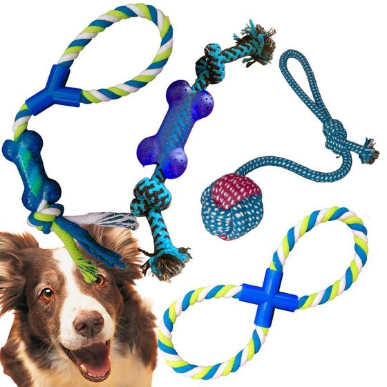 Imagem de Kit 4 brinquedos para cachorro Mordedor puxador Bola Corda