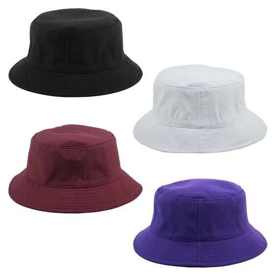 Imagem de Kit 4 Bucket Hat Liso Unissex Preto, Branco, Bordo E Roxo