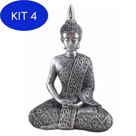 Imagem de Kit 4 Buda Hindu Prata Tibetano Tailandês Sidarta Resina