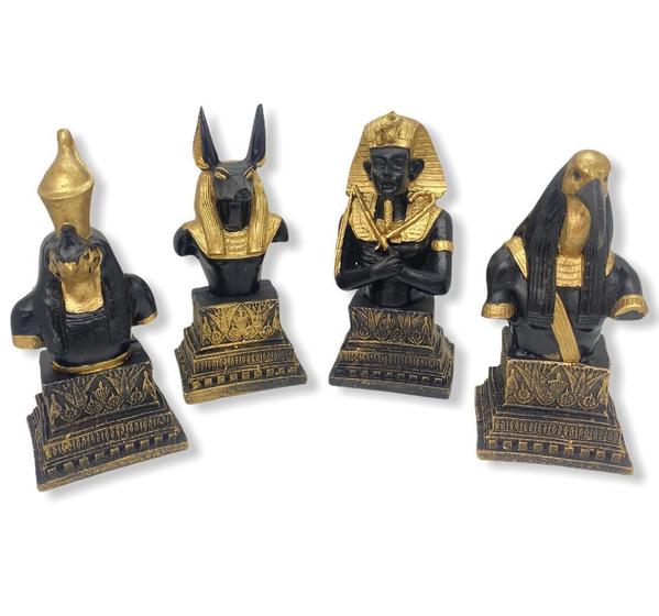 Imagem de Kit 4 Bustos Egípcios Anubis, Tutankamon, Horus E Thot 15Cm