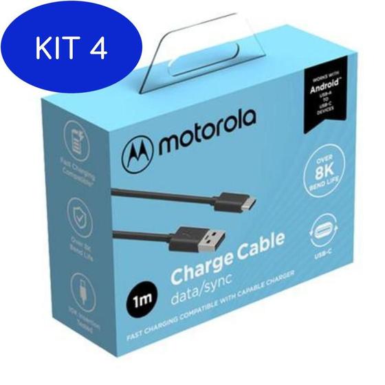 Imagem de Kit 4 Cabo Motorola Turbo Power C Moto One Fusion Plus 1 M