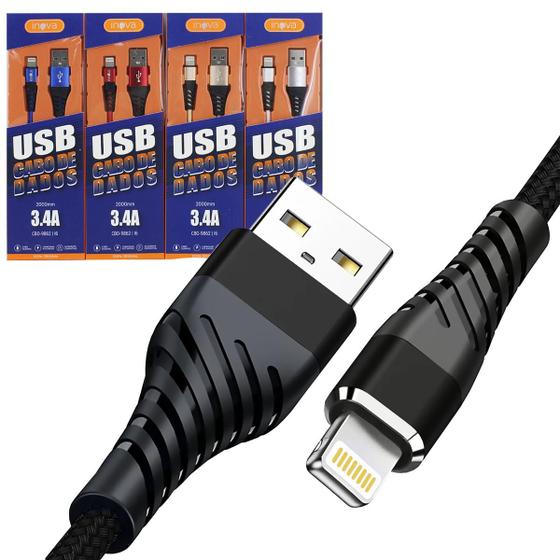 Imagem de Kit 4 Cabos Carregador Lightning 2 Metros Reforçado Cores Variadas 