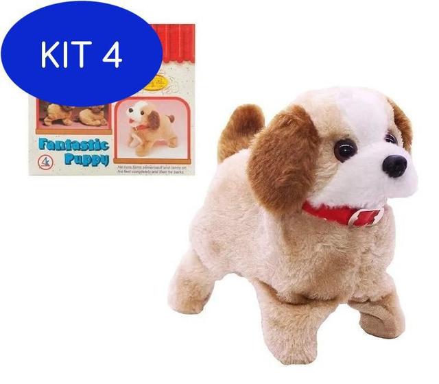 Kit 4 Cachorro Cachorrinho Pelúcia Pula Anda Late Brinquedo - Bonecos ...
