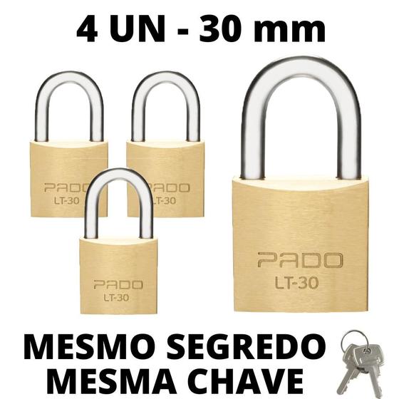 Kit 4 Cadeado Pado De 30mm Mesmo Segredo Iguais Mesma Chave Menor preço em Kit 4 Cadeado Pado De 30mm Mesmo Segredo Iguais Mesma Chave
