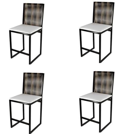 Imagem de Kit 4 Cadeira Bali Estilo Industrial Junco Degrade Assento Branco