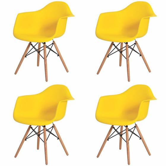 Imagem de Kit 4 Cadeira Charles Eames Eiffel Com Braço Amarelo