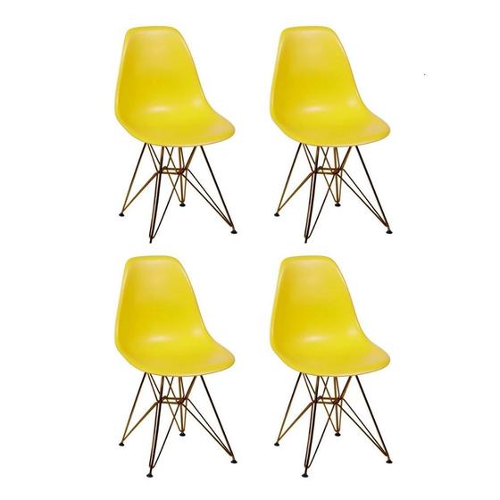 Imagem de kit 4 Cadeira Charles Eames Ferro Cobre Assento Amarelo