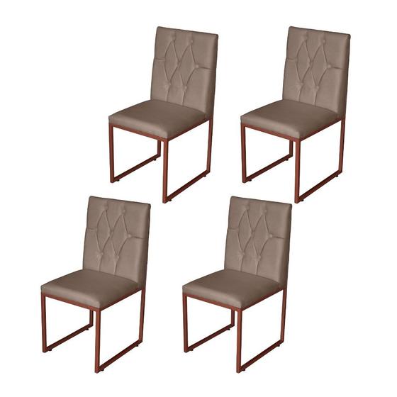 Imagem de Kit 4 Cadeira de Jantar Escritorio Industrial Malta Capitonê Ferro Bronze Suede Cappuccino - Móveis Mafer