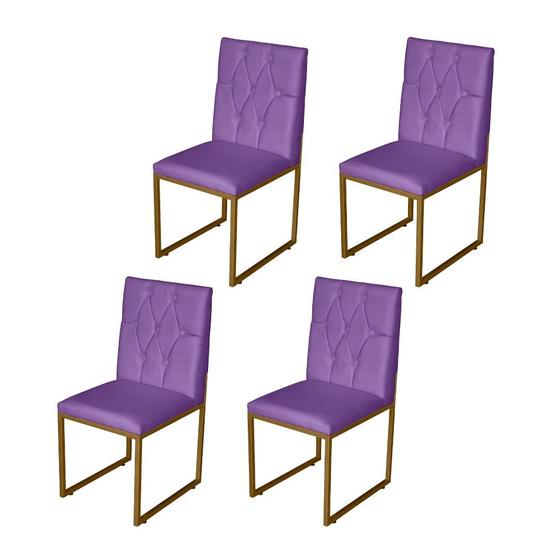 Imagem de Kit 4 Cadeira de Jantar Escritorio Industrial Malta Capitonê Ferro Dourado Suede Roxo - Móveis Mafer