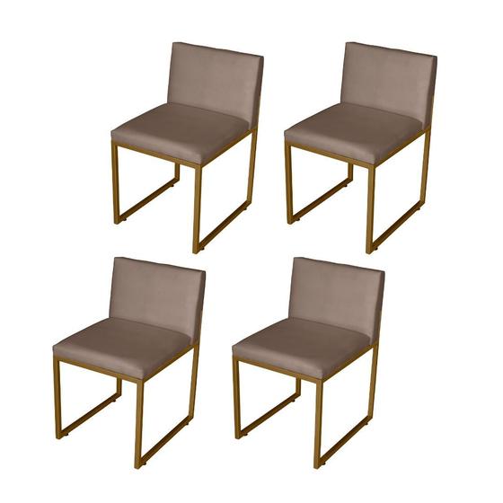 Imagem de Kit 4 Cadeira de Jantar Escritorio Industrial Vittar Ferro Dourado Suede Cappuccino - Móveis Mafer