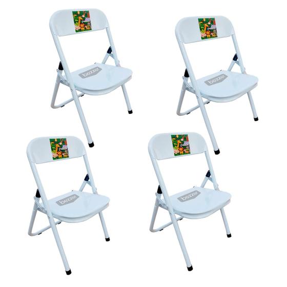Imagem de Kit 4 Cadeira Infantil Dobrável Em Aço Resistente Até 40 Kg Ideal P/ Crianças Cores Estampas Divertidas Não Risca Chão