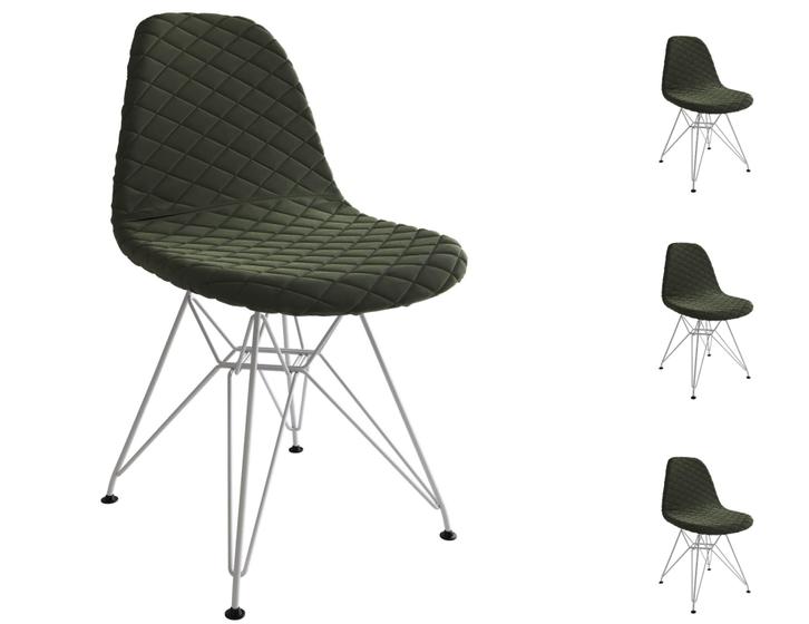 Imagem de Kit 4 Cadeira Jantar Estofada Verde Eames Base Ferro Branco