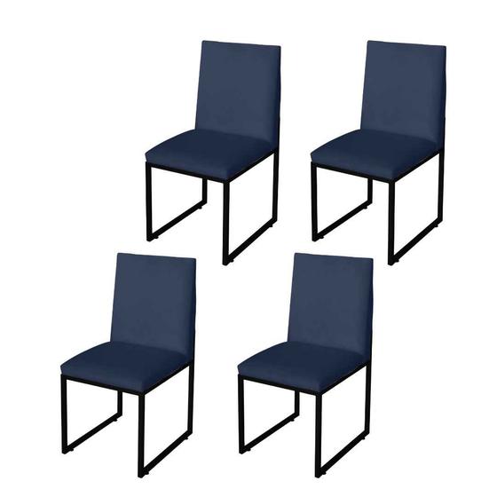 Imagem de Kit 4 Cadeira Para Sala de Jantar Trendy Base Metálica Preto material sintético Azul Marinho - Móveis Mafer