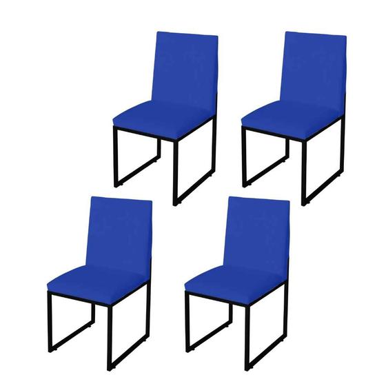 Imagem de Kit 4 Cadeira Para Sala de Jantar Trendy Base Metálica Preto Tecido Sintético Azul Royal - Móveis Mafer