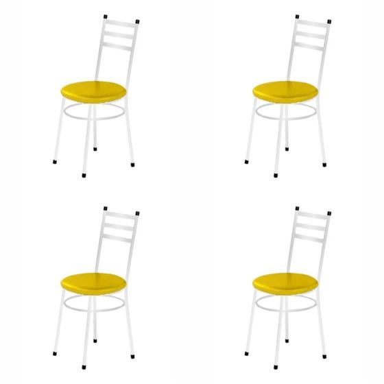 Imagem de Kit 4 Cadeira Redonda Para Mesa De Jantar 135 Branco/Amarelo