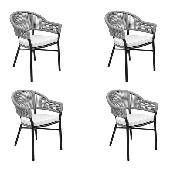 Imagem de Kit 4 Cadeiras Área Externa de Alumínio Bear com Corda Naútica Preto/Grafite G56 - Gran Belo