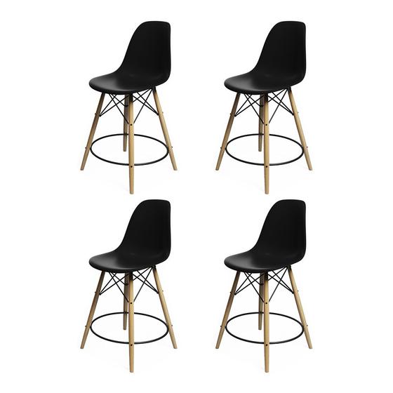 Imagem de Kit 4 Cadeiras Bistrô Madeira Eames Eiffel Assento Preto