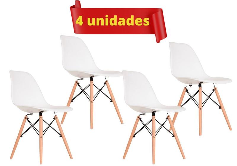 Imagem de Kit 4 Cadeiras Branca com Pés de Madeira  Decorativas Eiffel Charles Eames