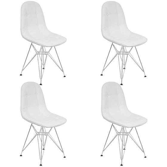 Imagem de Kit 4 Cadeiras Charles Eames Botonê Eiffel Base Metal Cromado