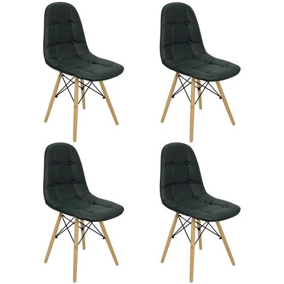 Imagem de Kit 4 Cadeiras Charles Eames Botonê Eiffel Wood Estofada Couro