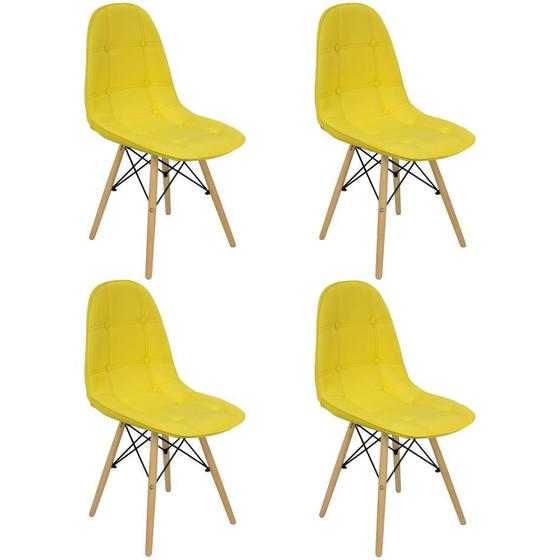 Imagem de Kit 4 Cadeiras Charles Eames Botonê Estofada Couro - Amarela