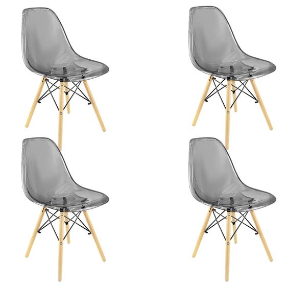 Imagem de Kit 4 Cadeiras Charles Eames Cristal Eiffel Wood Designer Transparente