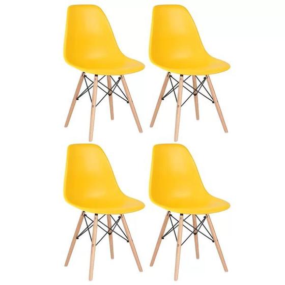 Imagem de Kit 4 Cadeiras Charles Eames Eiffel Amarela Base Madeira Sala Cozinha Jantar
