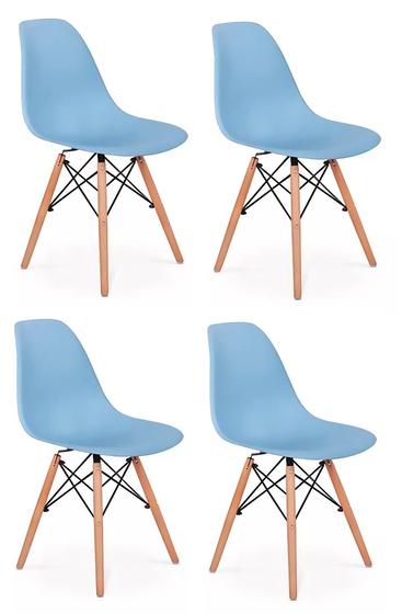 Imagem de Kit 4 Cadeiras Charles Eames Eiffel Azul Base Madeira Sala Cozinha Jantar