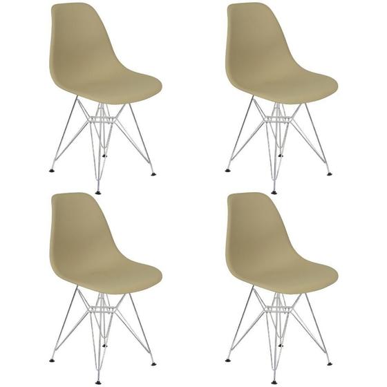 Imagem de Kit 4 Cadeiras Charles Eames Eiffel Base Metal Cromado Bege